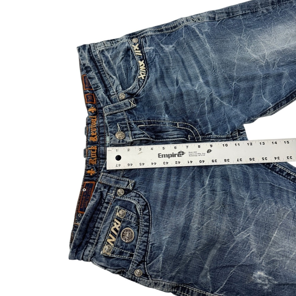Rock Revival Francis Straight Distressed Blue Jeans Men 38 x 33 Embroidered Y2K - Picture 11 of 16